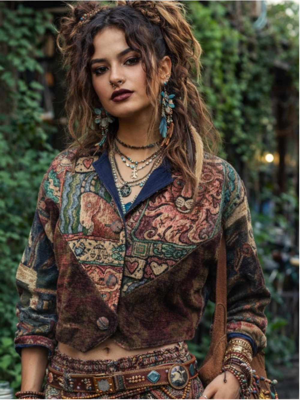 Vintage 90s Village Factory Velvet Patchwork Tapestry Statement Coat boho sz sm - Picture 4 of 9